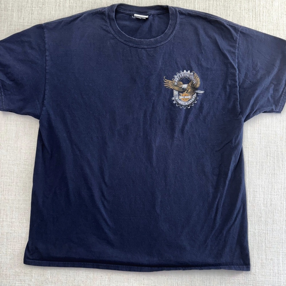 Harley-Davidson Dubuque Iowa Flame‎ Graphic T-Shirt Mens Navy Blue XL 2011
